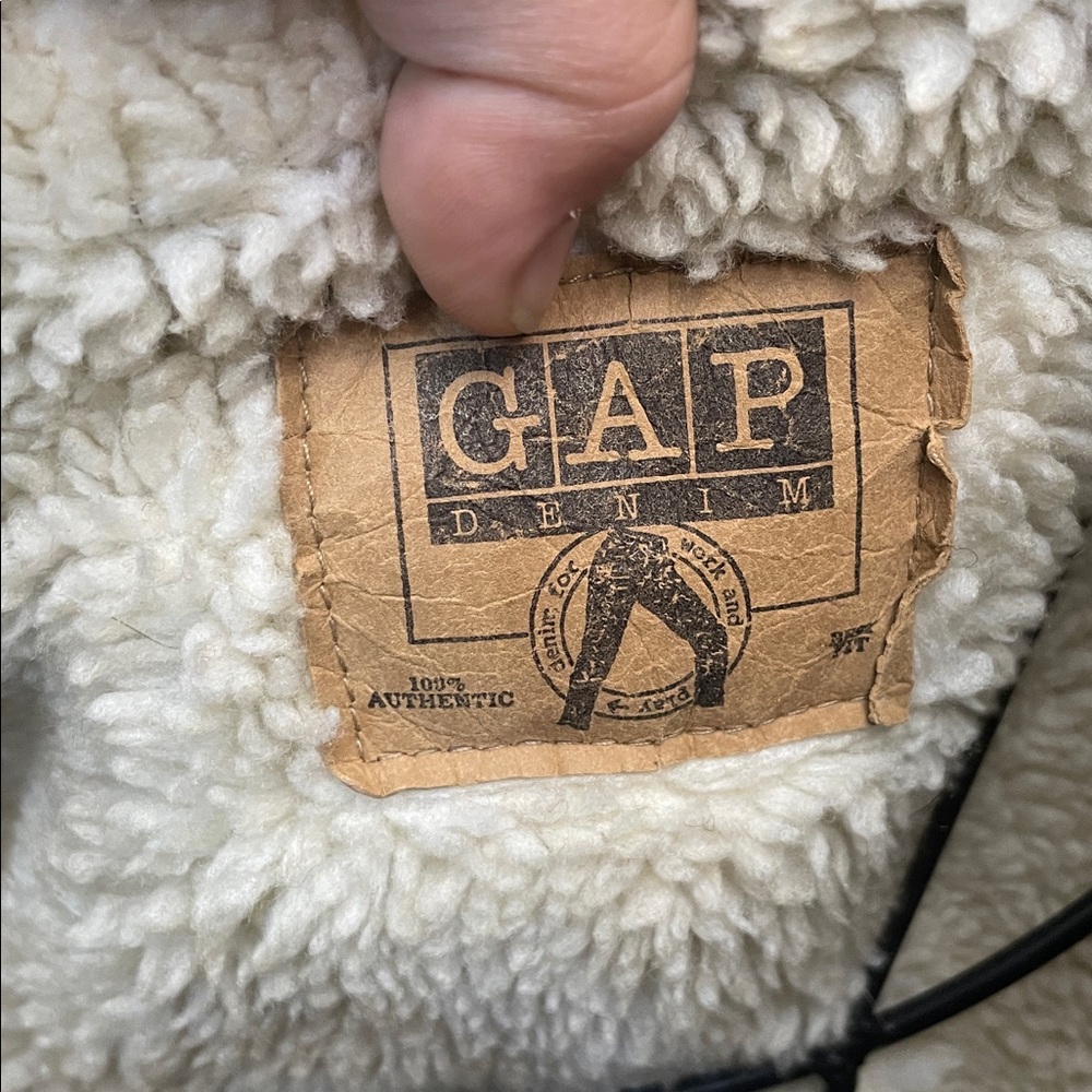 80s Gap Mens Large Sherpa Collar Lined Faded Denim Jean Jacket vintage coat - Picture 11 of 13